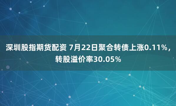 深圳股指期货配资 7月22日聚合转债上涨0.11%，转股溢价率30.05%